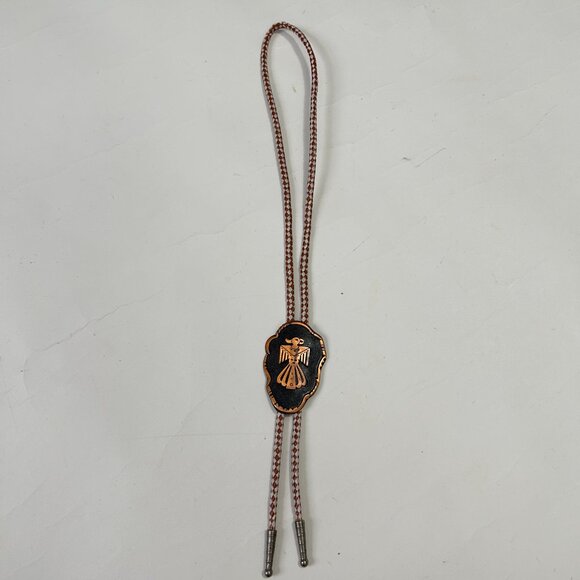 Solid Copper Thunderbird Slide Bolo Tie Native American Southwestern Stamped - Picture 2 of 13